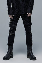 Pantalon Steampunk pour Hommes avec Boucles et Poches Multiples Détachables 2 Couleurs